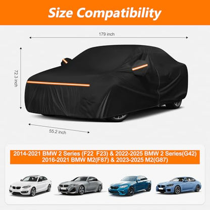 Car Cover for BMW 2 Series /M2/M250i/250i/i/220i 2014-2025, Waterproof 210D Oxford Cloth and Cotton Cover Outdoor Full Car Covers with Zipper Windproof Heavy Duty All Weather Protection - size: for BMW 2 Series 2014-2025
