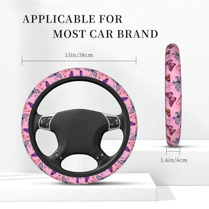 Pink Butterfly Elastic Steering Wheel Cover Universal 15 Inch - color: 11