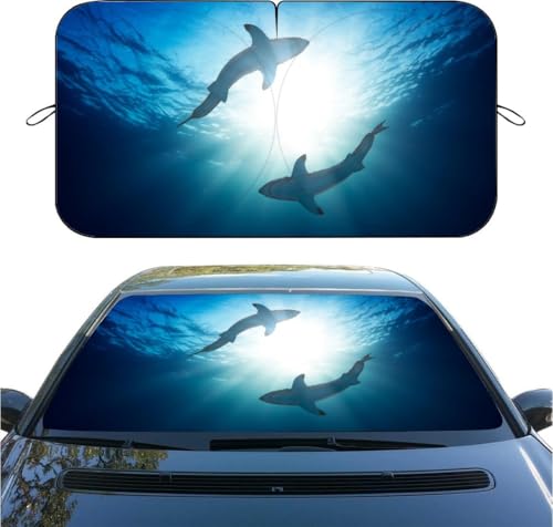 Sea Shark Car Windshield Sun Shade, Foldable Reflective Sunshade for Front Window, UV & Heat Blocking, Interior Protector, Universal Fit for SUV Sedan Truck, 59" x 31.5" - color: color 4