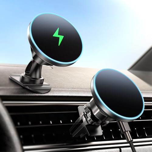 BHHB for Magsafe Car Mount Charger, [2026 Upgrade] 15W 2in1 Magnetic Wireless Car Charger, fits for Magsafe Car Charger, Vent/Dashboard Phone Holder for iPhone 17 16 15 14 13 12 Series(Cyan) - color: Cyan