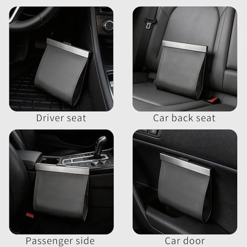 Leather Car Trash Can with Smart LED Light & Magnetic Closure, Hanging Car Trash Bag, Small Car Trash Can, Leak-Proof, Odor-Lock Car Trash Bin for Any Cars, Sedans, SUVs, Trucks, Black