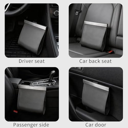 Leather Car Trash Can with Smart LED Light & Magnetic Closure, Hanging Car Trash Bag, Small Car Trash Can, Leak-Proof, Odor-Lock Car Trash Bin for Any Cars, Sedans, SUVs, Trucks, Black