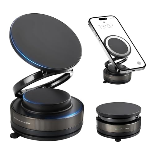 Upgraded Vacuum Magnetic Car Phone Holder for MagSafe, 360° Rotation, 96LBS Ultra Suction Cup Mount for iPhone & Android, Car/Gym/Mirror