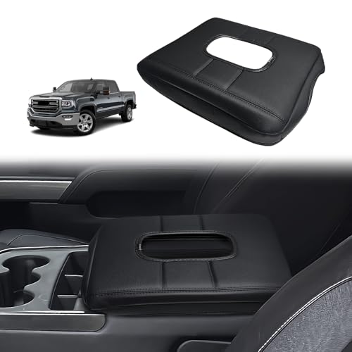 Muslogy Center Console Armrest Cover Fit for Chevy Silverado & GMC Sierra 1500 2500 3500HD 2014-2018 Accessories, Comfort Armrest Pad Console Lid Cushion Vegan Leather Regular Thick(Split Bench Seat) - size: 1) 14-18 |Silverado & Sierra| Jump Seat, Regula
