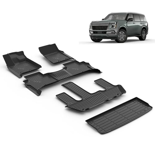 All Weather Car Floor Mats & Cargo Liner Set Fit for Nissan Armada/Infiniti QX80 2025 7 Seats Floor Liners Trunk Liner Armada Cargo Mat Accessories Black - style: 4)For Nissan Armada 2025 Full Set