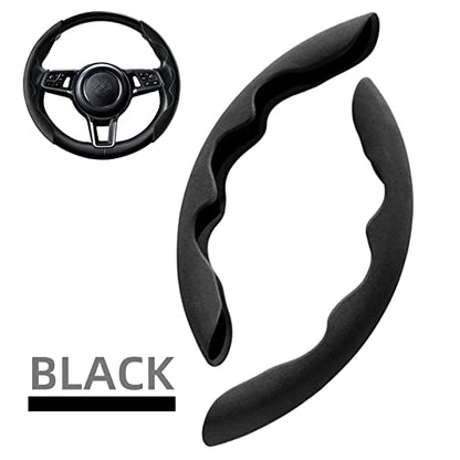 New Fluffy Anti-Skid Steering Wheel Cover Segmented Protector Safe and Non Slip Car Accessory and Durable Easy to Install for Steering Wheels of Universal Fit 99% Car (Suede Material Black) - color: Suede material Black