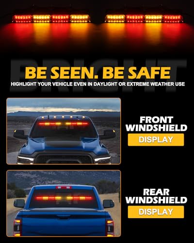 HLauto 604N Emergency Dash Strobe Lights: 2x16.8 inch Amber Red Security Light w/Take Down, 48 LED Safety Flashing Warning Hazard Interior Windshield Light Bar for Trucks Vehicles - color: #04 Amber / Red
