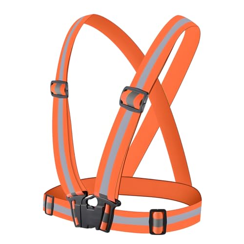 High Visibility Reflective Harness Vest – Adjustable One Size Fits Most, 360° Super Bright Safety Gear for Running, Cycling, Work & Roadside Emergencies - color: Orange