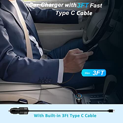 60W Super Fast Charging Android Car Charger Type C Rapid Samsung Car Charger with 3ft Built-in USB C Cable for Samsung Galaxy S26 S25 Edge S24 Ultra S23 S22 S21 A17 A56 A36 A16 A35 A15 A54 A14 A53 A23 - style: Straight Cable