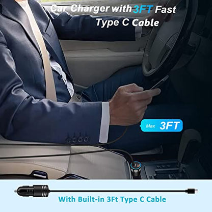 60W Super Fast Charging Android Car Charger Type C Rapid Samsung Car Charger with 3ft Built-in USB C Cable for Samsung Galaxy S26 S25 Edge S24 Ultra S23 S22 S21 A17 A56 A36 A16 A35 A15 A54 A14 A53 A23 - style: Straight Cable