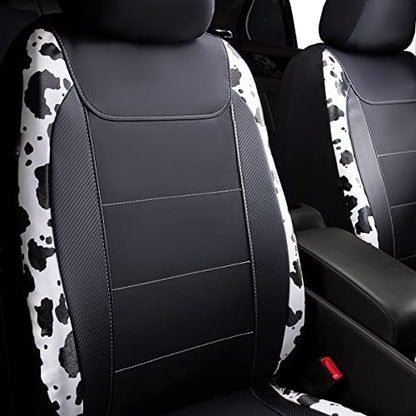 Flying Banner car seat Covers Protects Water Proof Faux Leather Carbon Fiber Fronts Rear Bench Covers (Cow Black, Full Set - Combo Pack) - color: Cow Black, size: Full Set -- Combo Pack