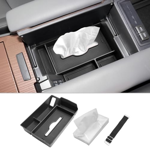 CDEFG Center Console Organizer Tray Compatible with 2021-2024 2025 Toyota Sienna with Tissue Slot, 2025 Sienna Middle Console Organizer Armrest Compartment Storage Box with Tissue and Elastic Band - color: Black Console with Tissue Slot for 2021-2025 Sien