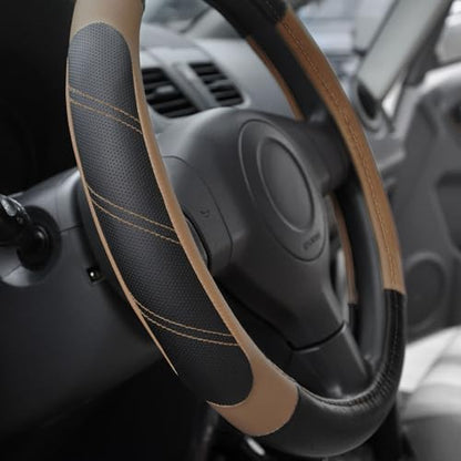 Elantrip Leather Steering Wheel Cover 15 1/2-16 inch Universal Padded Soft Grip Breathable for Car Truck SUV Jeep Anti Slip Brown - color: Black and Brown, size: 15 1/2 - 16 inch
