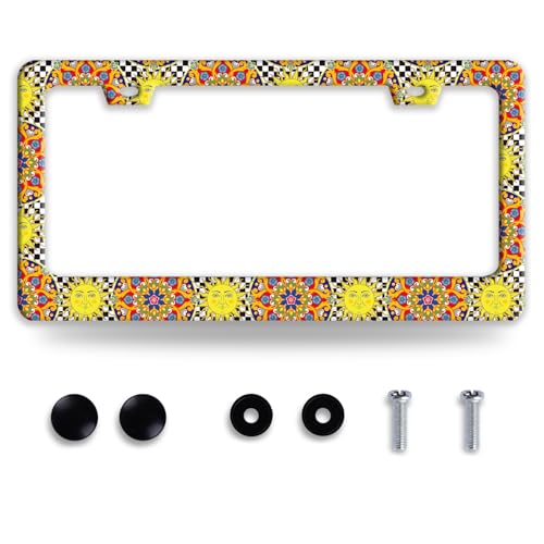 Boho Mandala License Plate Frame Stainless Steel Hippie License Plate Holder Personalized Colorful Car Decorative Parts for Standard Us Canada Vehicles 12.3 x 6.3 Inch - color: Boho Mandala With Hippie Pattern