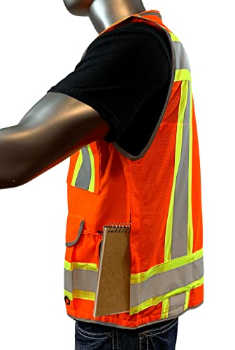 REXZUS A Reflective Vest Class 2 Heavy Woven Two Tone Engineer Hi Viz Safety Vest 3M 8712 Tape - color: Orange, size: Medium-Large