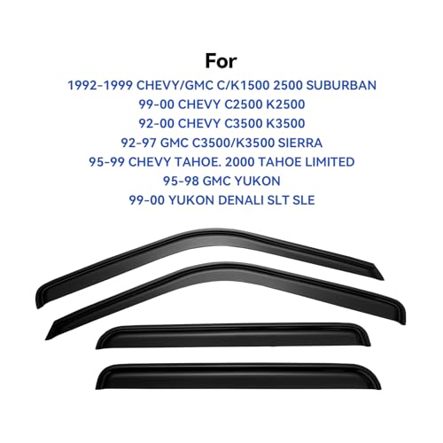 Window Visors Rain Guards for 1995-2000 Chevy Tahoe/GMC Yukon, Out-Channel Window Vent Wind Deflectors Visors Shades for 92-00 C/K1500/2500/3500 Suburban, 99-00 Cadillac Escalade/Yukon Denali Crew Cab - size: 1995-2000 Tahoe/Yukon