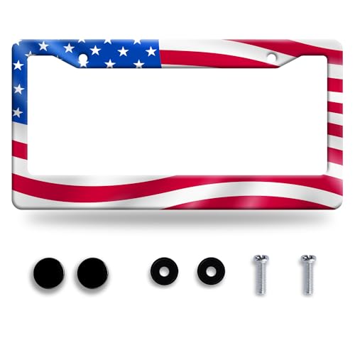 Personalise Classic American Flag License Plate Frame License Plate Frames Car Universal Stainless Steel Accessories Cars Decor with 2 Holes and Screws Fits Standard US Vehicles Size 12.2 x 6 Inches - color: Classic American Flag