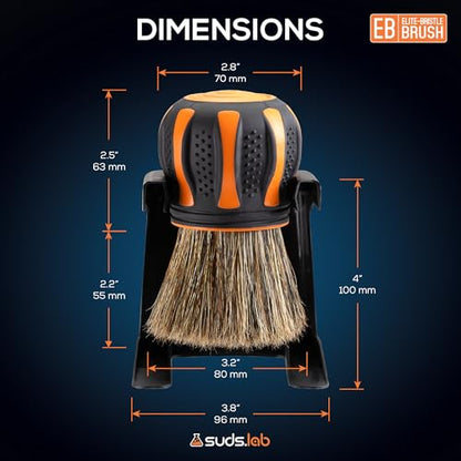 Suds Lab Elite-Bristle Boar’s Hair Car Detailing Brush – Deep Cleaning Car Detail Brush with Stand – Metal-Free, High Absorbency Detailing Tool for Scratch-Free Interior & Exterior - size: Boar Hair