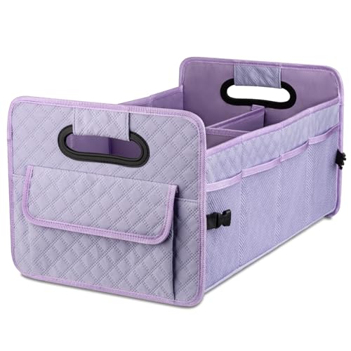 JiatuA Car Trunk Organizers and Storage for SUV, Collapsible Multi Compartment Container Box Adjustable Car Accessories for Women Men, Light Purple - color: Light Purple, size: Standard