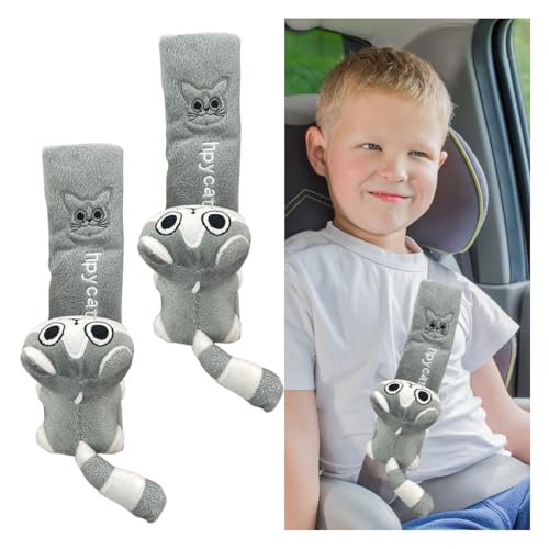 2PCS Cute Car Seat Belt Pad - Cartoon Cat Seatbelt Cushion Protector Auto Seat Belt Cover for Kids and Women - Soft Comfortable Harness Pad Seatbelt Shoulder Strap Covers for Cars Backpack (Grey Cat) - color: Grey Cat