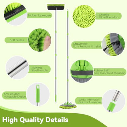 2 Pack Car Wash Brush with Long Handle, 62" Microfiber Car Wash Mop and Car Washing Brush Combo Set, Scratch-Free Soft Bristle Car Wash Mop Brushes Cleaning Kit for Exterior Car, Truck, RV, Boat
