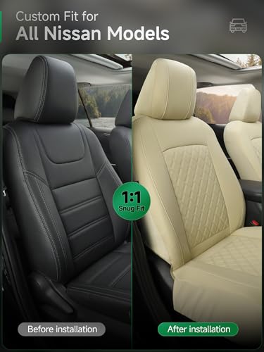 GIANT PANDA Front Seat Covers for Nissan Rogue Altima Sentra Versa Kicks Frontier Murano Pathfinder Maxima,Faux Leather Bucket Seat Cover Fit Nissan Seat Protectors (Beige Diamond) 2-Pack - color: Beige-Diamond