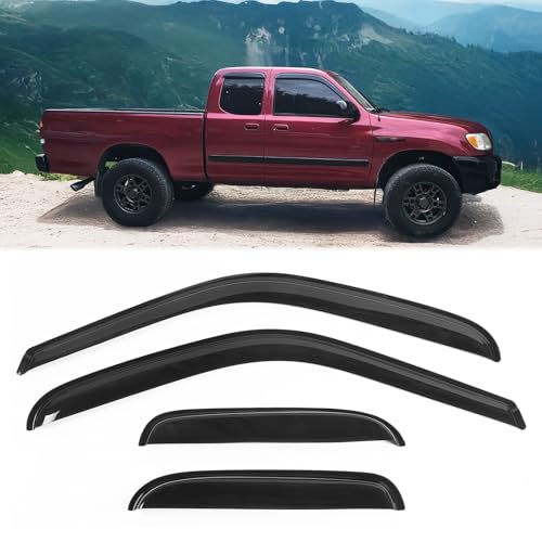 FREEMOTOR802 Tape-on Window Deflectors Compatible with 2000-2006 Toyota Tundra Extended Cab (Access Cab) | Slim Style Dark Tinted Acrylic Rain Guards Side Window Visors Wind Deflectors, 4 Pieces Set
