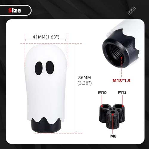 Ghost Shift Knob, Aluminum Weighted Automotive Gear Shift Manual knobs Lever with 3 Threaded Adapters M8 M10 M12 x 1.25, Universal for Vehicle Funny Cool Spooky Car Accessories (White) - color: White