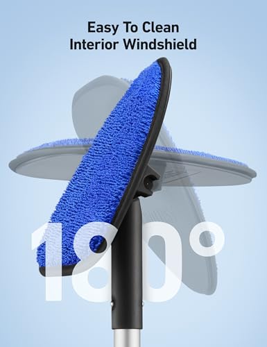 AstroAI Windshield Cleaner Tool, Car Window Cleaner with 4 Upgraded Microfiber Pads, 1 Spray Bottle, 180° Rotatable and Extendable Handle, Effortless Installation - style: with 4 Velcro Pads