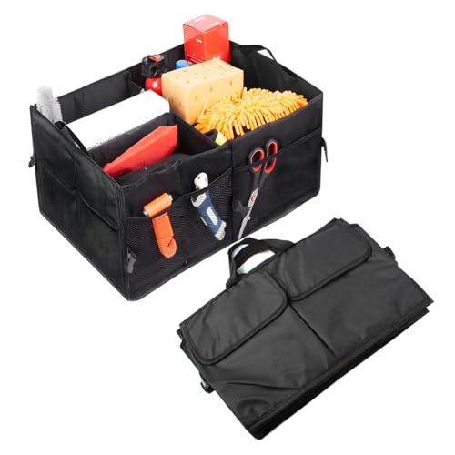 Mandark Car Trunk Organizer, Collapsible Multi Compartment Vehicle Storage Box, Waterproof Adjustable Automotive Organization Container Accessories, Universal for SUV, Sedan, Truck (Black) - color: Black