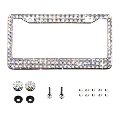 Bling License Plate Frame for Women,Sparkle Crystal Bedazzled Rhinestone License Plate Frames with 1400pcs Rhinestones, Handcrafted Crystal Premium Stainless Steel Frame with Screw Caps (White) - color: white