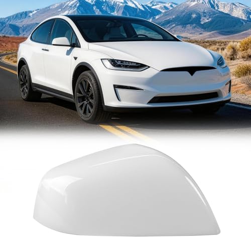 Compatible with 2016-2025 Tesla Model X Rearview Mirror Covers, for Tesla Model X Front Right Side Mirror Cover Replacement Clip-on (Pearly White) 105443111D - color: White, size: Right