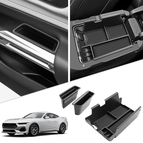 SKTU 3Pcs 2024 2025 2026 Mustang Center Console Organizer for 2024-2026 Ford Mustang Console Tray 2024 2025 2026 Mustang Accessories Insert Glove Pallet Organizer Mustang Door Side Storage Box - color: 3PCS for 2024-2026 Mustang