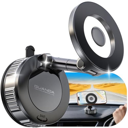 Upgraded Magnetic Car Phone Holder for Magsafe, 360° Adjustable Vacuum Suction Car Phone Mount [98 LBs Suction], Phone Holders for Your Car Fit Phone 17 Pro Max 16 15 14 13 12