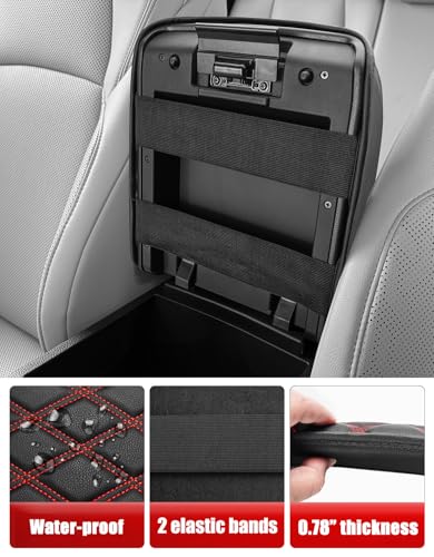 KBH Center Console Armrest Cover for Toyota Tacoma 2024 2025 2026, Vinyl Leather Trim, Durable Middle Console Protector, Anti-Scratch - size: Toyota Tacoma 2024-2026, Black-red stitch