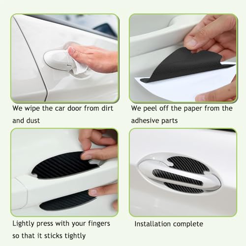 8PCS Car Door Handle Scratch Protector, Carbon Fiber Handle Bowl Sticker, Door Protective Film (Black) - color: Black