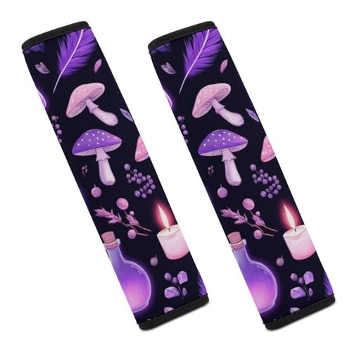 Fashion 2PCS Car Belt Covers, Gothic Magic Witch Witchy Trippy Purple Mushrooms Protect Your Shoulders Car Safety Seat Belt Strap - color: Color359