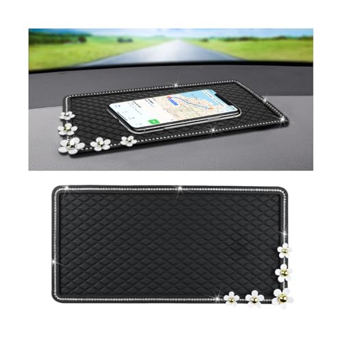 HZEL Bling Car Dashboard Non Slip Mat, Crystal Rhinestone Vehicle Dash Grip Pad Pad for Phone Sunglasses Electronic Devices, Diamond Sticky Automotive Gripping Mat Accessories, Universal Fit (Daisy) - size: Rhinestone+Daisy