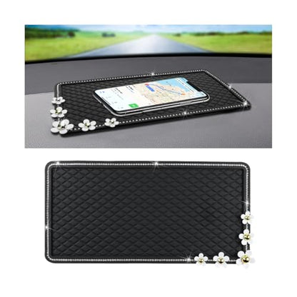 HZEL Bling Car Dashboard Non Slip Mat, Crystal Rhinestone Vehicle Dash Grip Pad Pad for Phone Sunglasses Electronic Devices, Diamond Sticky Automotive Gripping Mat Accessories, Universal Fit (Daisy) - size: Rhinestone+Daisy