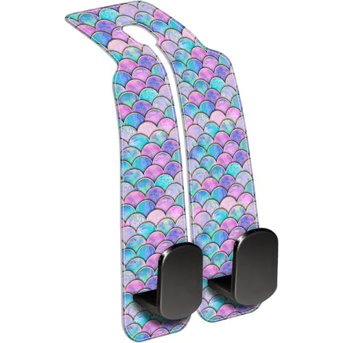 Car Headrest Purse Hanger Watercolor Mermaid Fish Scale 1 Pack Bag Purse Holder for Car Premium Leather Double Metal Hook for Handbags, Grocery Bags and Phones - color: Watercolor Mermaid Fish Scale