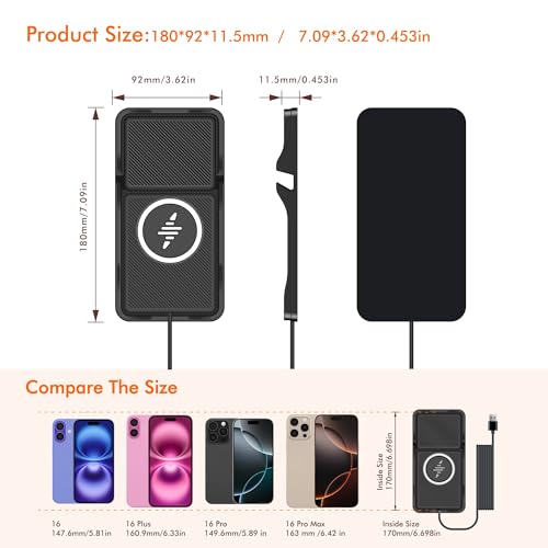 Wireless Car Charger,LANSEMKU Car Wireless Chargers Charging pad Non Slip 15w Fast Charger for Car Wireless Phone Charger for iPhone17/ 16/15/14/13/12 Pro Max,for Android (with Holder-100cm Cable)