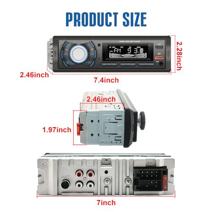 Kunfine Audio Systems Car Stereo - Single Din, Voice Control, Bluetooth, No CD DVD Player, FM Radio Receiver, Wireless Remote Control, MP3, 2 USB(2.1A Charger), Aux-in