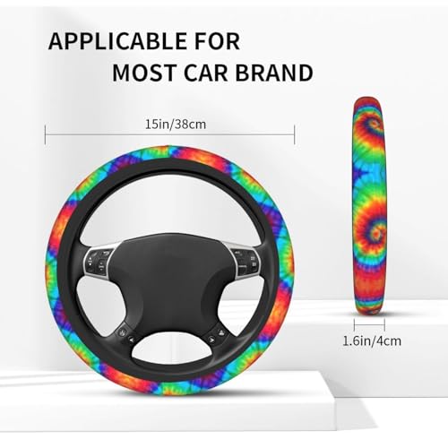 Tie Dye Steering Wheel Cover with 2 Car Coasters Non Slip Neoprene for Women Men Universal 15 Inch - color: Tie Dye