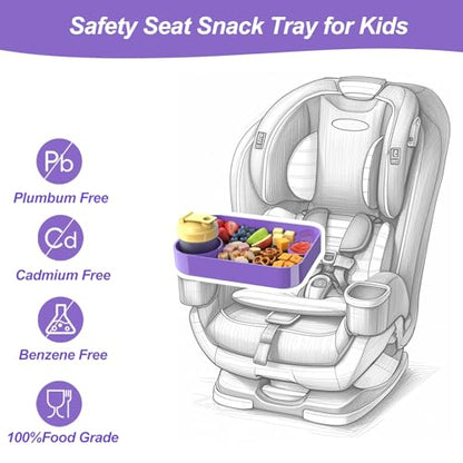 Car Seat Snack Tray for Kids, Mess-Free Square Travel Tray Cup Holder Snack Tray, Durable Car Food Tray for Toddlers, Universal Fit Kids Travel Road Trip Essentials (purple) - color: purple