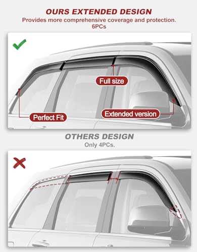 6pcs Outside-Mount Window Rain Guards Fit for 2011-2021 Jeep Grand Cherokee, Extra Durable Window Visors Wind Deflector Dark Smoke Vent Shades Car Tape-on 6-pcs with Thicker - size: Fit for 2011-2021 Jeep Grand Cherokee