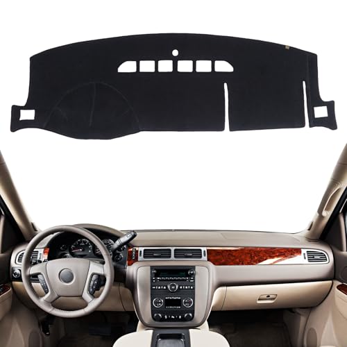 Dashboard Cover Dash Mat Fit for 13-07 Chevy Tahoe Suburban,Silverado 1500 LTZ/G-MC Yukon,Sierra 1500 SLT (W/o HUD),Car Dash Board Mat Anti-Glare Carpet,Non-Slip Pad (Black) - color: Black, size: Fit 07-14 Yukon/Tahoe/Silverado