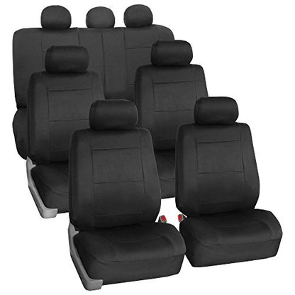 FH Group Car Seat Covers Three-Row 7 Seater Neoprene Waterproof Car Full Set Seat Covers, Airbag Ready and Split - Fit Most Car, Truck, SUV, & Van (Solid Black) - color: Black, style: 3 Row 7 Seater