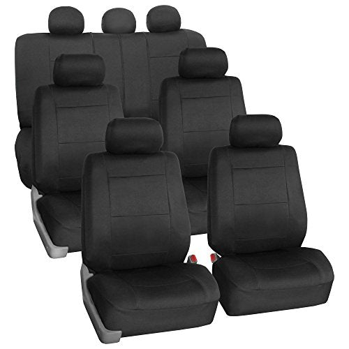 FH Group Car Seat Covers Three-Row 7 Seater Neoprene Waterproof Car Full Set Seat Covers, Airbag Ready and Split - Fit Most Car, Truck, SUV, & Van (Solid Black) - color: Black, style: 3 Row 7 Seater