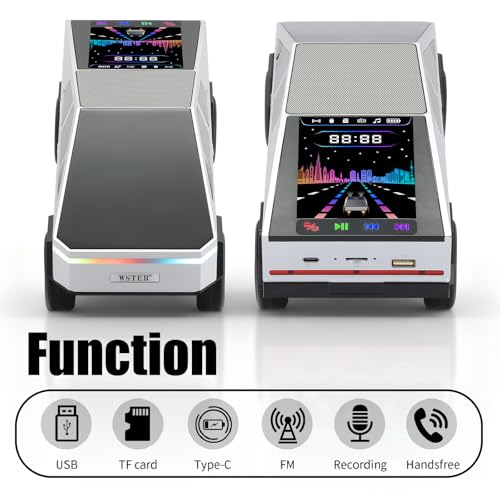 Futuristic Truck Bluetooth Replica Speaker with LED Display Screen – Portable Future-Style Audio with TWS Link, FM Radio, LED Lighting and Built-in Mic, For Every Technology and Truck Lover (Silver) - color: Silver