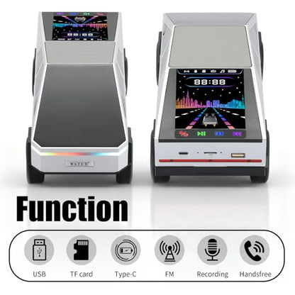 Futuristic Truck Bluetooth Replica Speaker with LED Display Screen – Portable Future-Style Audio with TWS Link, FM Radio, LED Lighting and Built-in Mic, For Every Technology and Truck Lover (Silver) - color: Silver